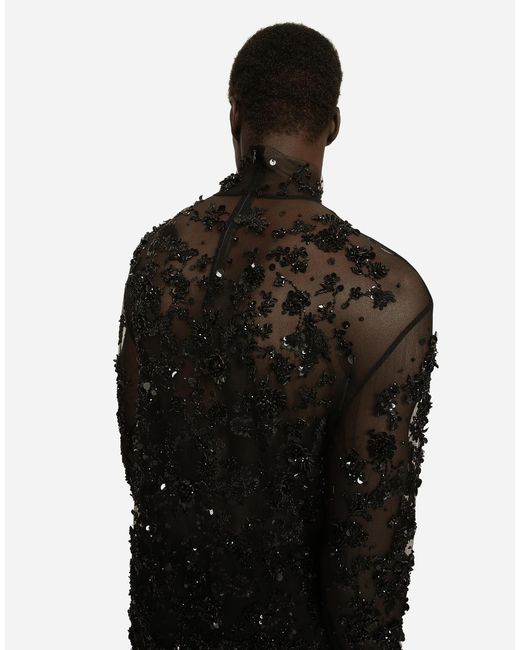 Dolce & Gabbana Black Embellished Long-Sleeve T-Shirt for men