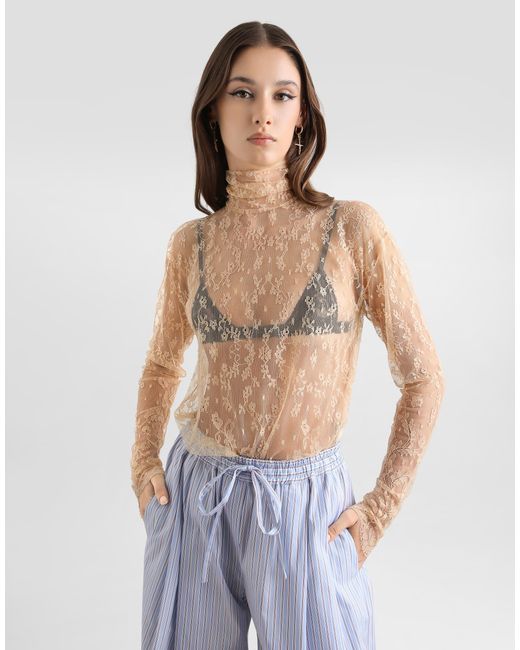 Dolce & Gabbana Natural Chantilly Lace Blouse