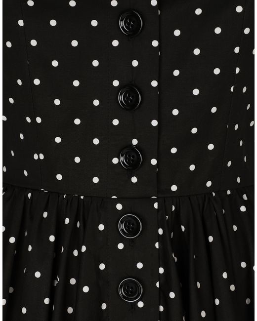 Dolce & Gabbana ドットプリント コットン ロンゲット ドレス Black