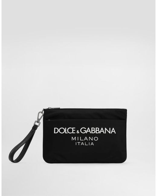 Dolce & Gabbana Black Nylon Pouch With Rubberized Logo for men
