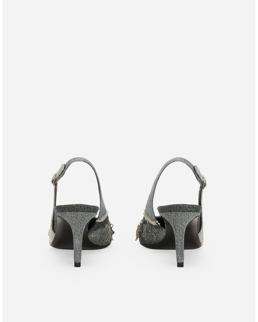Dolce & Gabbana White Slingback Aus Patchwork-Denim