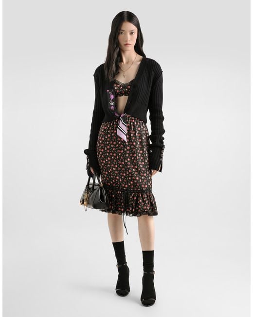 Dolce & Gabbana Black Wool Cardigan With Offset Rib