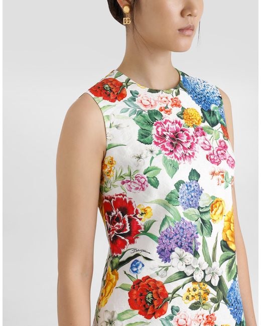 Robe Midi En Brocart À Fleurs Dolce & Gabbana en coloris White