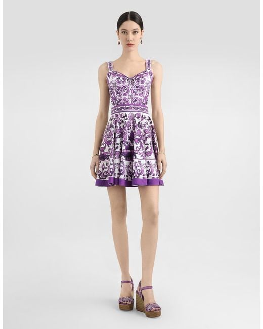 Dolce & Gabbana Purple Majolica-Print Poplin Dress