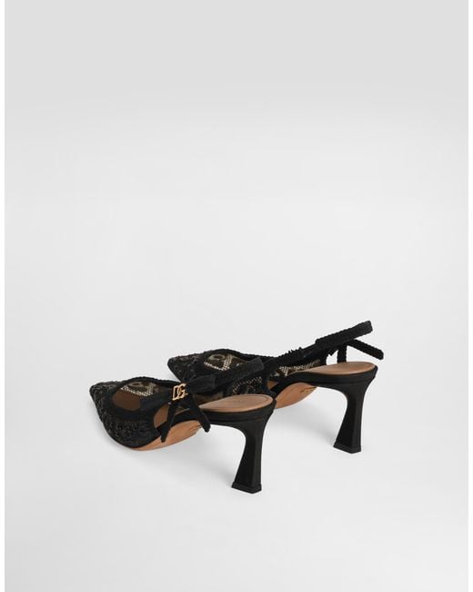 Dolce & Gabbana White Leopard-Design Lace Slingbacks With Fusible Rhinestones
