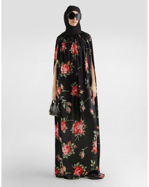 Dolce & Gabbana Black Rose Bouquet-Print Tunic Dress
