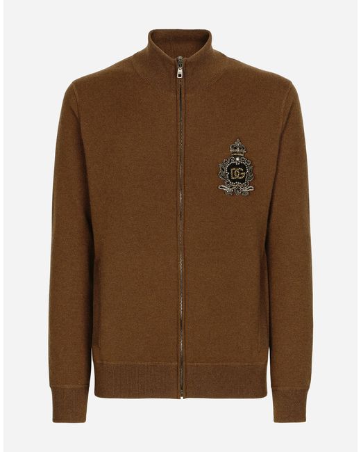 メンズ Dolce & Gabbana ジップアップジャケット ウール＆カシミアニット Dgパッチ Brown