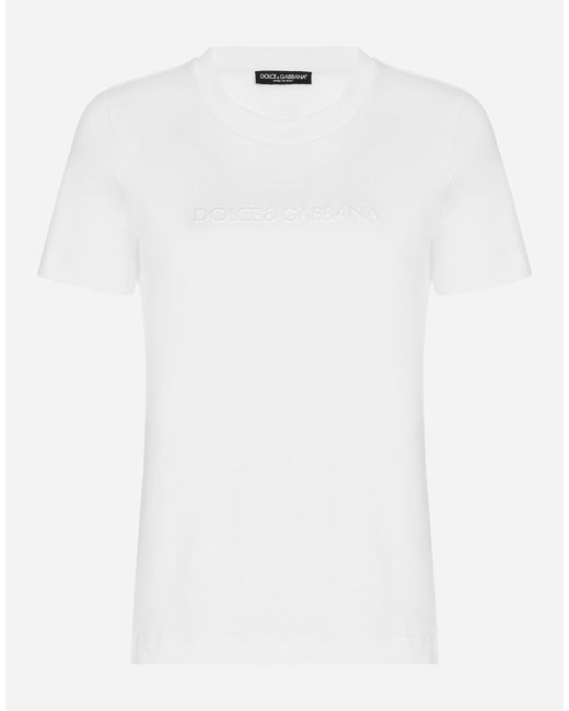 Dolce & Gabbana White Jersey T-Shirt With Flocked Detail