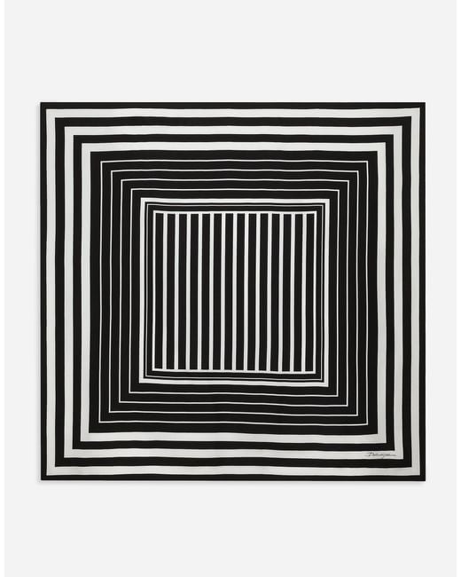 Dolce & Gabbana Black Silk Twill Scarf With Striped (90X90)