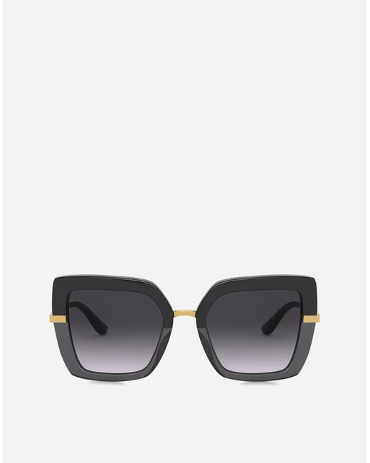 Dolce & Gabbana Black Half Print Oversize-frame Sunglasses
