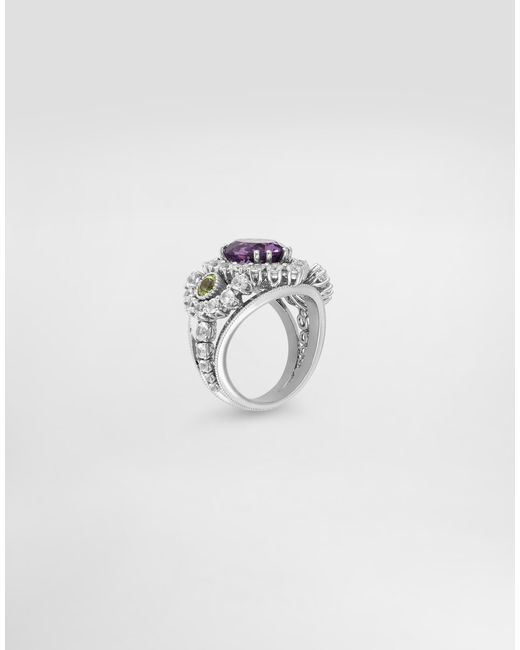 Dolce & Gabbana White Eleganza Ring 18-Carat, Amethyst, Peridots, And Sapphires