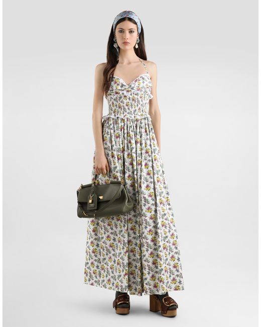 Dolce & Gabbana White Small Floral-Print Poplin Dress