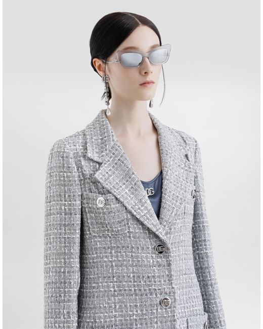 Dolce & Gabbana ラメ ツイードブークレ シングルブレスト コート Gray