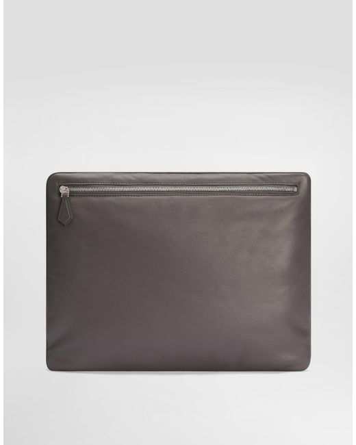 Dolce & Gabbana Gray Calfskin Nappa Leather Pouch for men