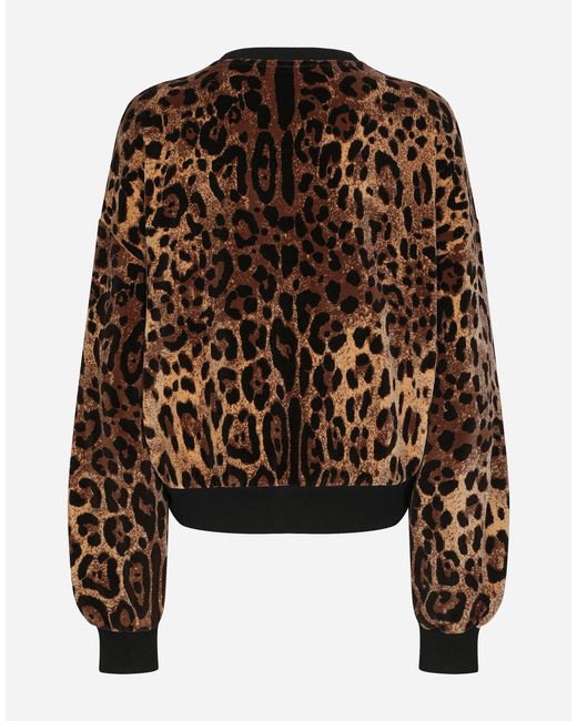 Dolce & Gabbana Black Round-Neck Chenille Sweatshirt With Jacquard Leopard Design
