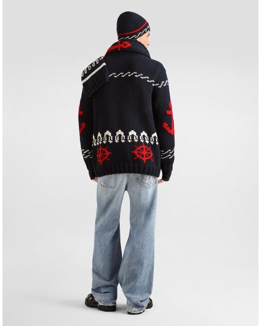 Dolce & Gabbana Multicolor Cotton Intarsia Cardigan for men