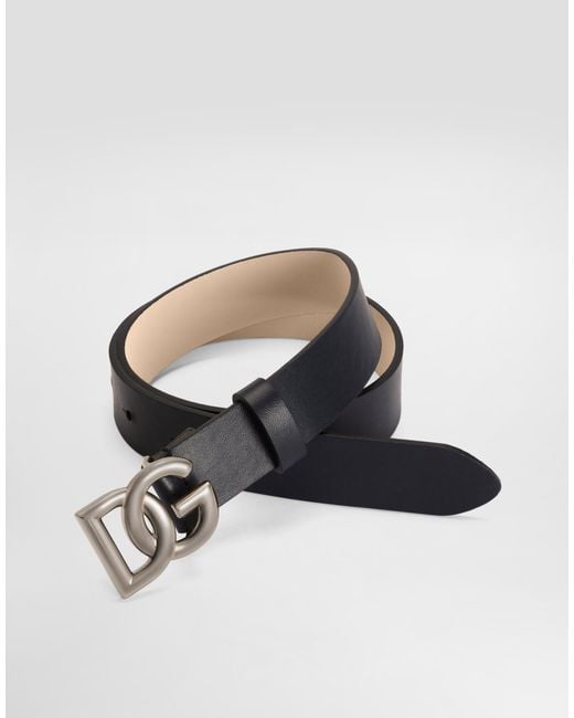 Dolce & Gabbana White Calfskin Logo Belt for men