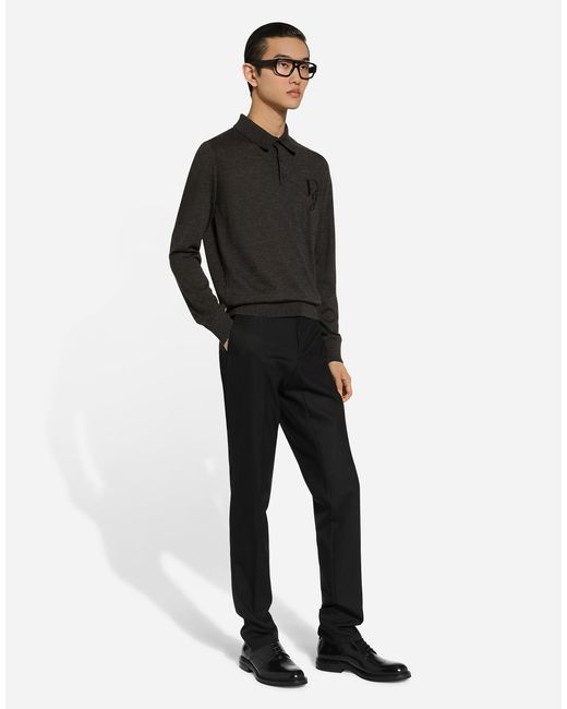 Dolce & Gabbana Langarm-Poloshirt Aus Kaschmir Mit Logostickerei in Black für Herren