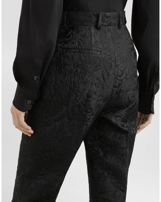 Dolce & Gabbana Black Peony-Motif Brocade Trousers
