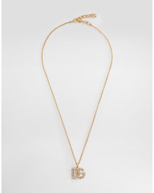 Dolce & Gabbana White Fine Link Necklace With Rhinestone-Detailed Dg Logo