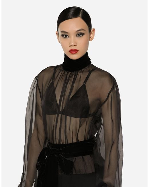 Dolce & Gabbana Black Short Wool Crepe And Organza Dress