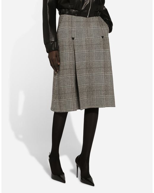 Dolce & Gabbana Gray Glen Plaid Calf Length A Line Skirt