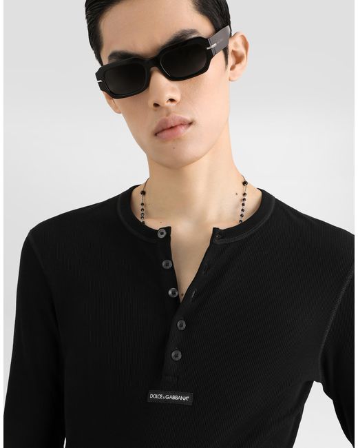 Dolce & Gabbana Black Serafino Jersey T-Shirt With Logo for men