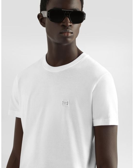 Dolce & Gabbana T-Shirt Aus Baumwolle Mit Plakette in White für Herren