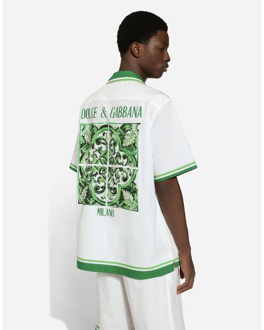 Dolce & Gabbana Hawaii Hemd in Maiolica Print Poplin in Green für Herren