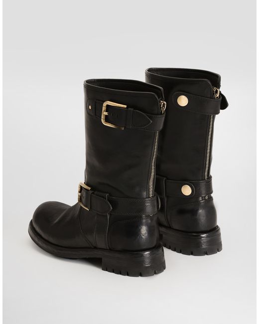 Dolce & Gabbana Black Calfskin Biker Boots