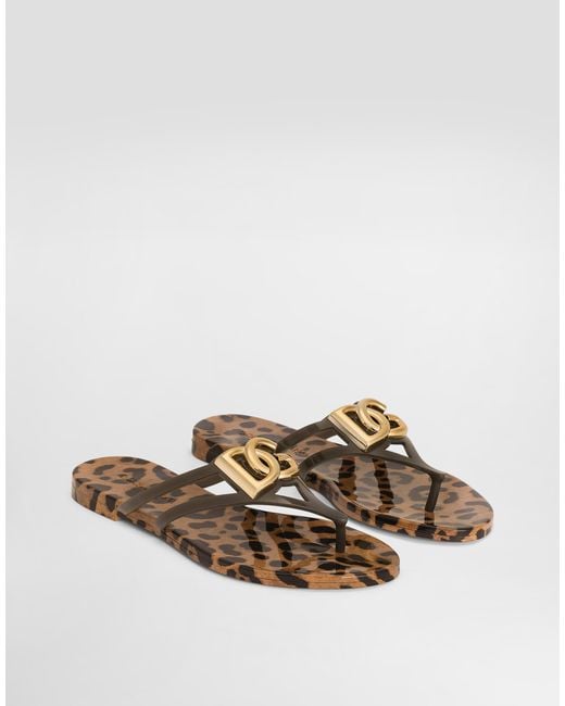 Dolce & Gabbana White Rubber Beachwear Slides With Logo And Leo