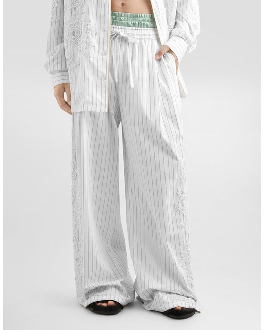 Dolce & Gabbana White Vanity Trousers With Embroidery for men