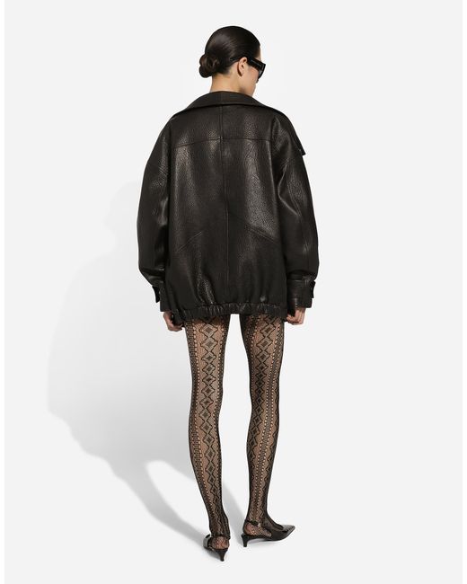Dolce & Gabbana Black Oversized Textured-Leather Biker Jacket