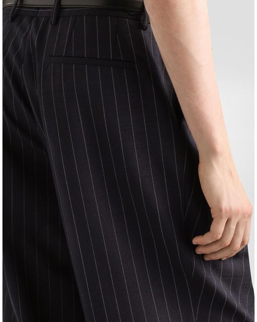 Dolce & Gabbana Blue Pinstripe Virgin Wool Trousers for men