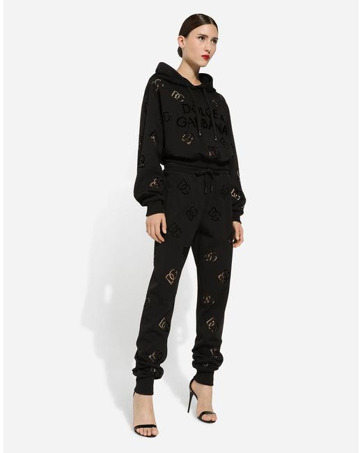 Dolce & Gabbana Black Jersey Jogging Pants With Cut-Out And Dg Logo