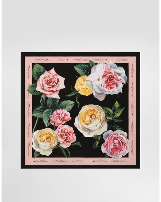 Dolce & Gabbana Black Rose And Peony- Silk Twill Foulard (90X90)