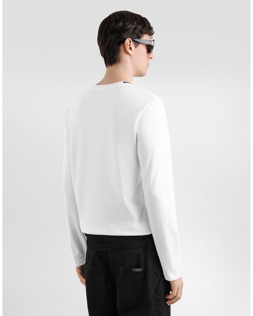 Dolce & Gabbana White Cotton T-Shirt With Embroidery for men