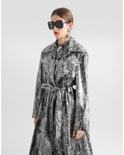 Dolce & Gabbana ファープリント サテン トレンチコート Gray