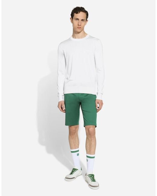 Dolce & Gabbana Rundhalspullover Aus Seide Mit -Logo in White für Herren