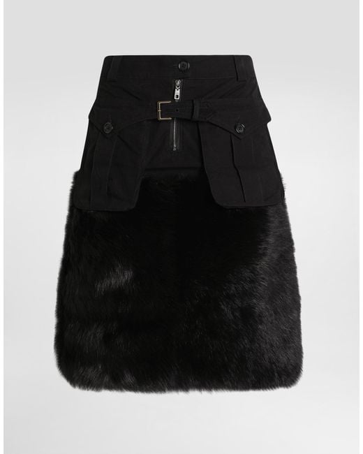 Dolce & Gabbana Black Midi Skirt With Fur