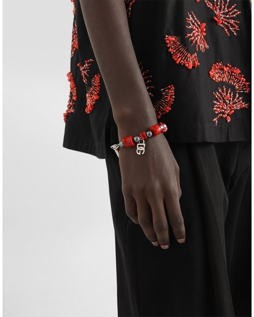 Dolce & Gabbana White Metal Bracelet With Coral Details And Logo for men