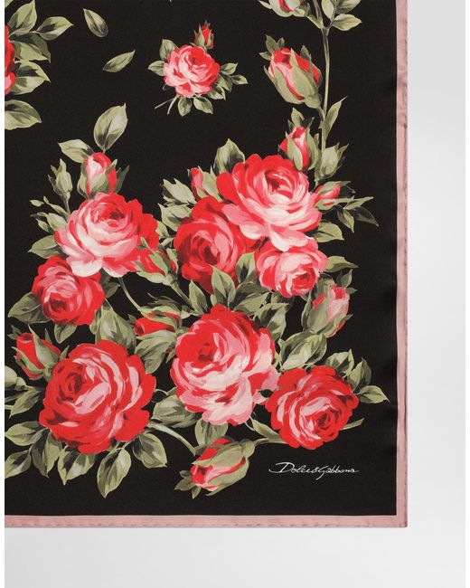 Dolce & Gabbana Red Rose Bouquet-Print Silk Twill Scarf 70X70