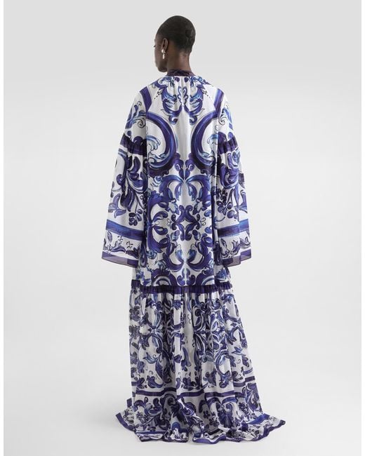 Dolce & Gabbana Blue Dg Exclusive Majolica- Cotton Dress