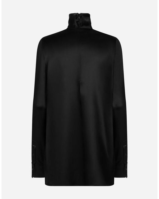 Dolce & Gabbana Black High-Neck Silk Satin Blouse