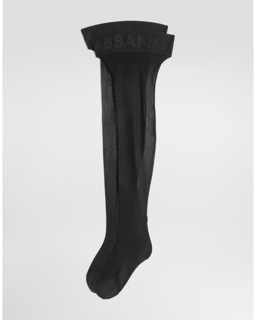 Calze Autoreggenti Con Logo di Dolce & Gabbana in Black