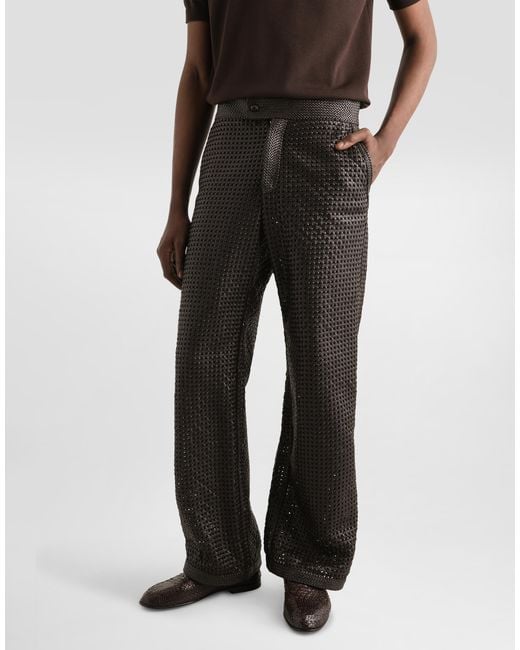Dolce & Gabbana Multicolor Flared Woven Nappa Leather Pants for men