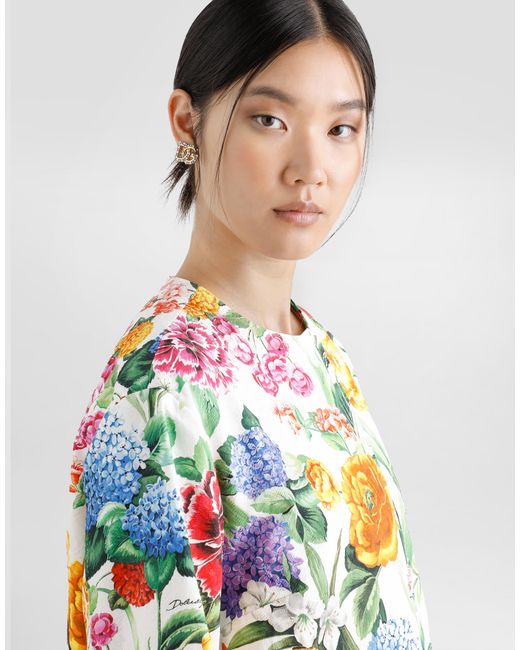 Dolce & Gabbana White Mantel Aus Baumwolljacquard Blumenprint