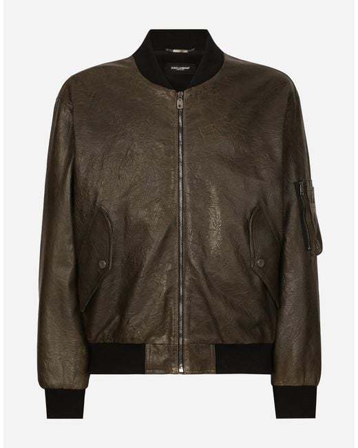 Dolce & Gabbana Green Sheepskin Leather Bomber Jacket for men