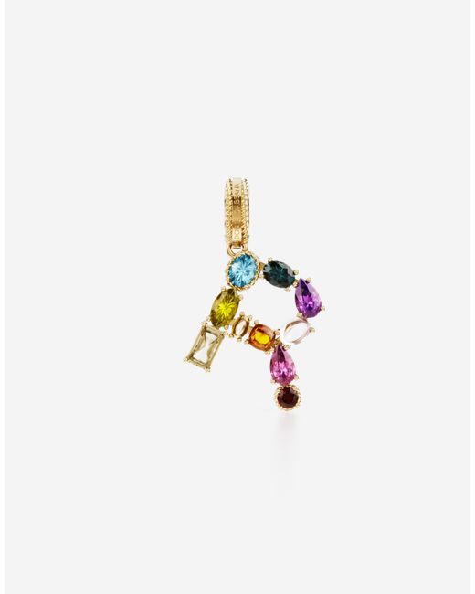Dolce & Gabbana Metallic Charm R Lettering 18-Carat And Multicolored Gems