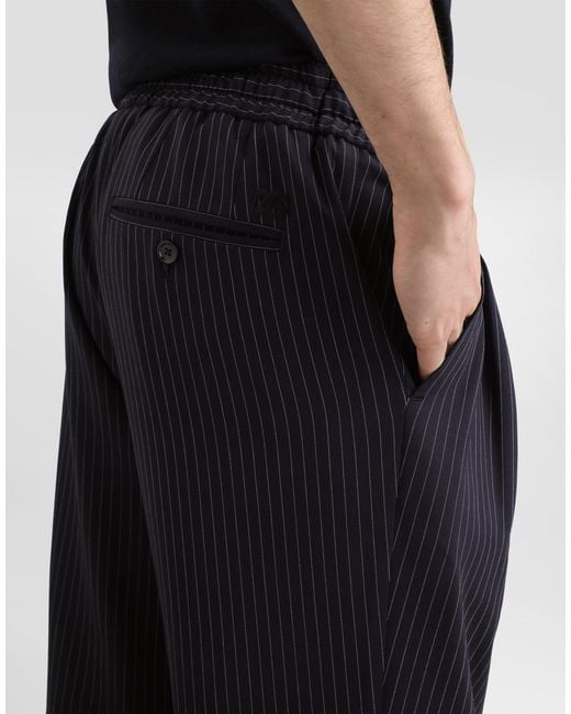 Dolce & Gabbana Blue Pinstripe Wool Jogging Trousers for men